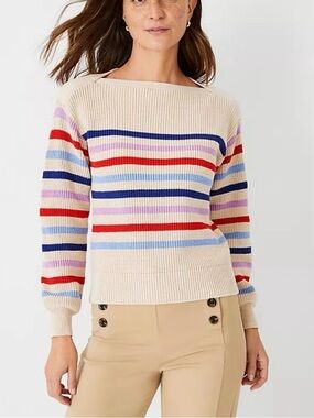 ANN TAYLOR STRIPED BOATNECK SWEATER WOMENS SMALL GOOD CONDITION